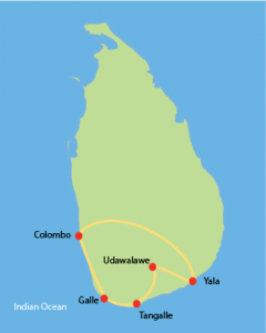 Southern Sri Lanka Tour Route